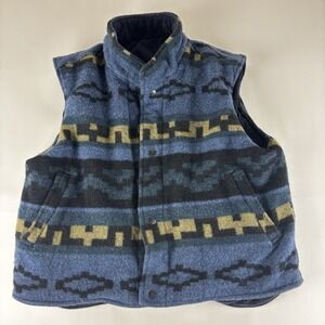 VTG St Johns Bay Corduroy/Wool Blue Medium Women Vest Reversible Outdoor Aztec‎